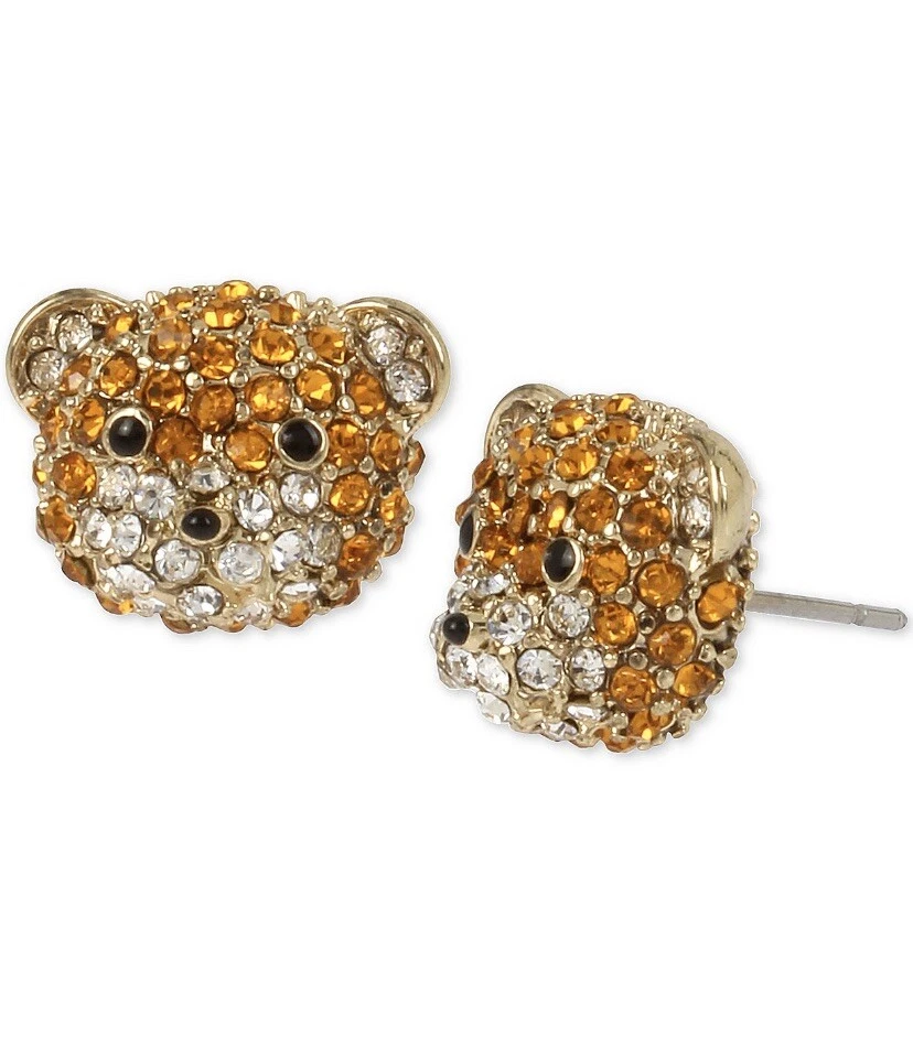 Betsey Johnson 185807 Womens Gold-tone Pave Teddy Bear Stud Earrings
