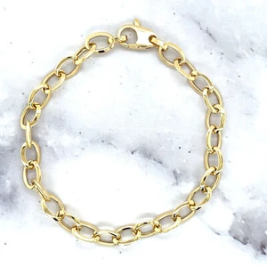 14K Yellow Gold 7.5" Mini Oval Link Bracelet, 5mm Wide, Real Gold Bracelet - Picture 1 of 20