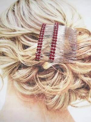 3.5 mm Double Row Red Austrian Crystal Hair Side Hair Comb PAIR - Image 1 of 4