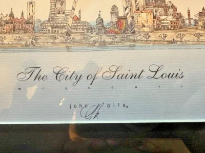 John Pils - St Louis, MO City Scape Color Firmado Impresión - Enmarcado y Mate Foto 1 de 4