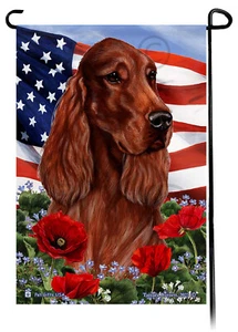 Patriotic Flowers Garden Flag - Irish Setter - Picture 1 of 1