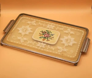 Vintage Fine Petit Point and Lace Dressing Table Tray c1940s - Picture 1 of 5
