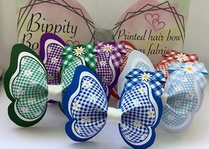 3D DAISY SCHOOL GINGHAM MARIPOSA IMPRESA TELA MOÑO TEMP PARA LAZOS DE PELO - Imagen 1 de 4