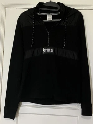 Victoria’s Secret Pink Black Half Zip Pullover Hoodie Sz XS - Image 1 of 4