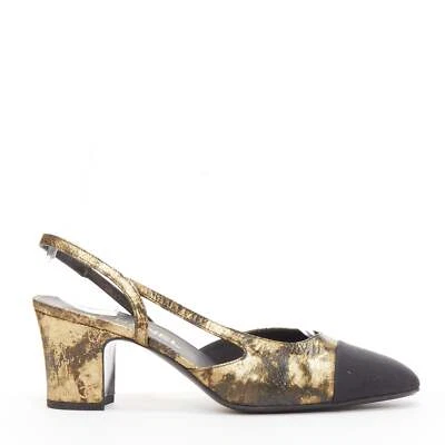 Zapatos de salón Chanel oro negro piel de becerro CC puntera honda gatito EU38 Foto 1 de 4