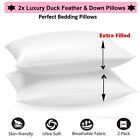 2x Luxury Duck Feather & Down Pillows Comfortable Extra Filling Hotel Quality