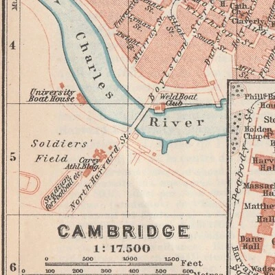 Cambridge  Original Map City Plan 1909 Harvard University MIT Massachusetts USA - Image 1 of 4