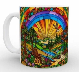 Rainbow Meadow Stained Window Effect - Mug Set, Happy Nature Flowers Sunshine - Picture 1 of 12