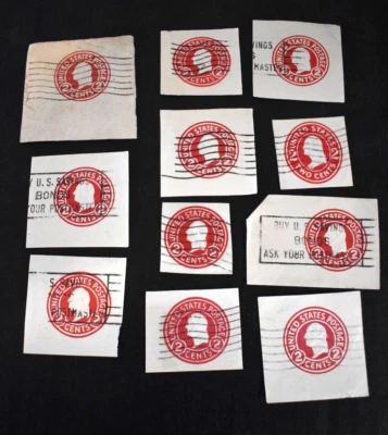 11 - 1915 - U.S. Envelope Cuts Sc# U430 2 Cent Washington - Used.  g - Image 1 of 4