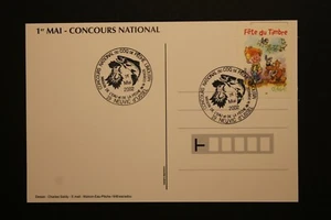 Carte postale NEUVIC -Coqs de pêche- Fête du timbre 2002 - Boule et Bill - Foto 1 di 2