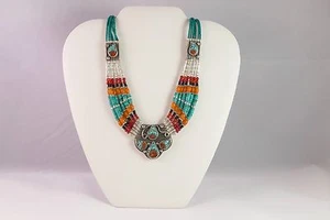 Handcrafted Artisan Bold Statement Tibetan Tribal Necklace Genuine Stones - Bild 1 von 1