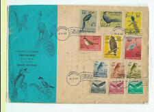 Burma complete1964 birds set fdc, hornbill, peacock, crane, roller, fantail,.