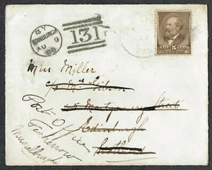 USA 1886 Petaluma CA-Edinburgh Redirected Musselburgh Carlisle Railway Cancel - Picture 1 of 2