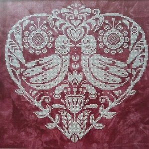 Cross Stitch "LOVEBIRDS" pattern ~ German folk art - Picture 1 of 1