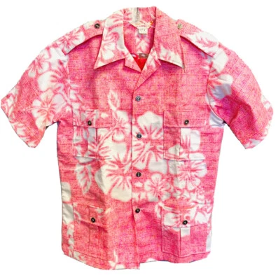 Camisa Hawaiana Sears Rosa Tapa Estampado Hibisco 2 Bolsillos Frontales Talla Pequeña Nueva con Etiquetas Foto 1 de 4