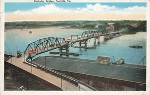 Postcard George Washington 1 cent Stamp Berkeley Bridge Norfolk Virginia - Picture 1 of 2