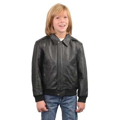Milwaukee Leather 1930 Youth Size Black Premium Leather Bomber Jacket - Image 1 of 3