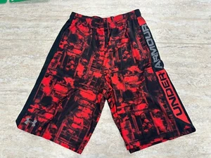 Boys Under Armour Elastic Drawstring Loose Fit Board Shorts, Black/Red, NEW - Picture 1 of 3