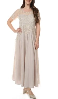 Nuevo Maxi Vestido Pisarro Noches Bordado Cuentas Plateado 8 Foto 1 de 4