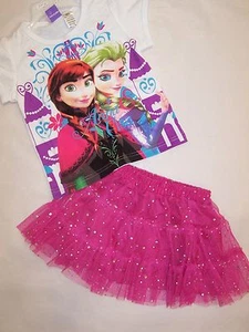 BNWT GIRLS  FROZEN  WHITE TOP & PINK SEQUIN SKIRT - SIZE 1 -6 - Bild 1 von 2