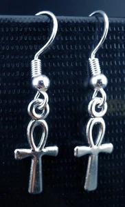 Ankh Earrings Sterling Silver Ear Wires Egyptian Cross Life Ancient Symbol Luxor - Picture 1 of 11