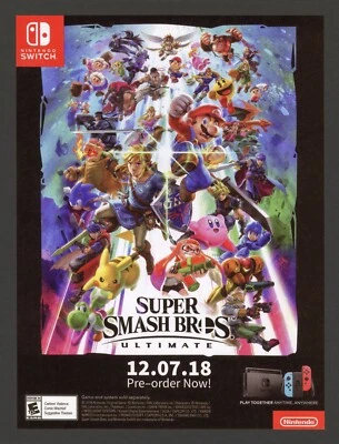 Super Smash Brothers Ultimate Nintendo Switch рекламный плакат с игрой художественная печать - Изображение 1 из 2