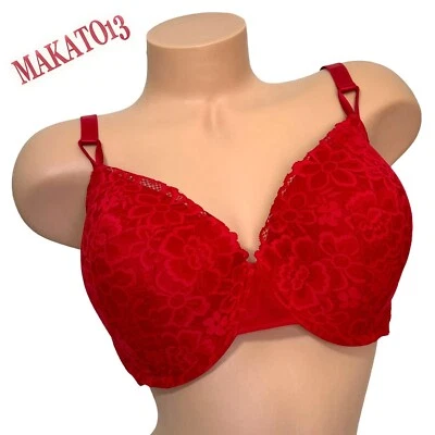 Victoria’s Secret 38DDD T-shirt Lightly Lined Demi Bra Red Lace Floral - Image 1 of 4