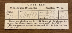 Acogedor recibo de cabañas de descanso Grafton West Virginia WV P6a 1943 de colección - Imagen 1 de 14