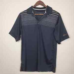 Greg Norman for Tasso Elba Black Gray Striped Active Golf Polo Shirt Mens Medium