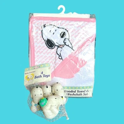 VTG Baby Snoopy Pink Bath Towel & Mitt w/ Bath Toys Set NEW IN PACKAGE! - Image 1 of 4
