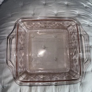 ANCHOR HOCKING 2 Qt Rose Water Laurel Square Baking Pan/Dish Pink Glass - Picture 1 of 6