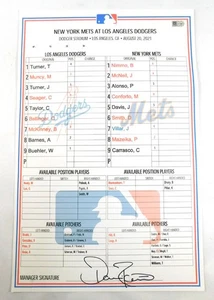 NY Mets @ LA Dodgers MLB Baseball Game Issued Line Up Card August 20, 2021 - Bild 1 von 3