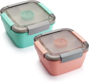 Salad Lunch Containers to Go, 2 Pack 52-Oz Bowls with 3 Compartments, Dressing C - Picture 1 of 12