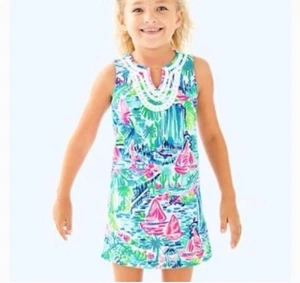 Lilly Pulitzer Girls Mini Harper Shift Dress Multi Salt In The Air Youth XL - Picture 1 of 6
