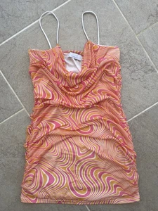 Quiz Women’s Mesh/ Side Ruched Mini Dress Size L, Used - Excellent - Picture 1 of 12