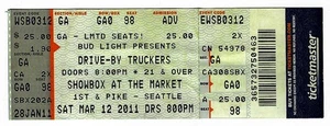Drive By Truckers 3/12/11 Seattle WA The Showbox Rare Ticket! - Picture 1 of 1