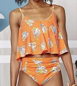 Women’s Matilda Jane Flouncy Floral Orange Tankini Top + Swim Bottom Size XS NWT - Picture 1 of 10