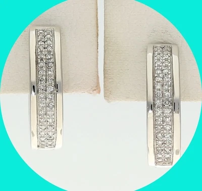 Natural Diamond Hoop Earrings .21CT 14K White Gold 9/16” Long - Image 1 of 4
