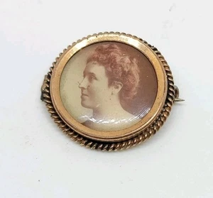 Spilla da lutto vintage vittoriana piena d'oro rotonda fotografia 7/8" - Foto 1 di 4