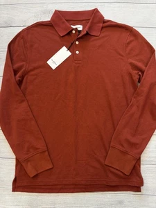 Goodfellow & Co Polo Shirt Mens Medium Rust Red Long Sleeve Cotton Blend Pique - Picture 1 of 7