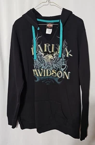 Sudadera para mujer XXL Harley Davidson con capucha negra y verde azulado Oconomowoc Wisconsin - Imagen 1 de 5