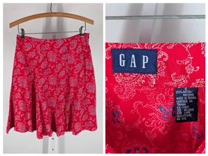 Vintage 90s Gap Skirt Women's Small S Red Blue Paisley Floral A-Line Rayon 29" - Picture 1 of 4