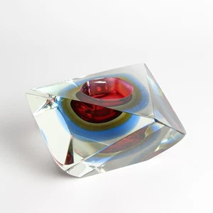 Murano Glasvase Blockvase Sommerso Poli art mid century Blau Gelb Rot dekorativ - Picture 1 of 6