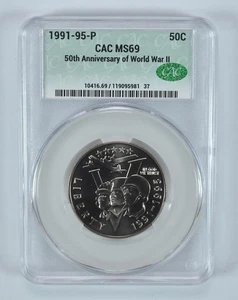 1991-95-P World War II Commemorative Half Dollar MS69 CAC CACg *2053 - Picture 1 of 5