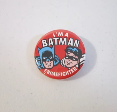 I'M A BATMAN CRIMEFIGHTER metal button/pin 1.25" diameter w/Robin ~DC Comics NEW - Image 1 of 2