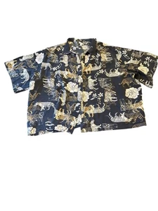 Johnny Was XXL 100% Silk Shirt With Tiger & Floral Print Black & White Jungle - Picture 1 of 5