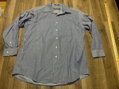 Kirkland Signature Shirt, Men's Size 16.5-32, Blue White Striped Button Up - Image 1 of 4