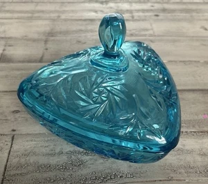 MCM Vintage Nocciola Atlante Vetro Piatto Caramelle Coperchio Blu Triangolo Girandola Modello - Foto 1 di 8