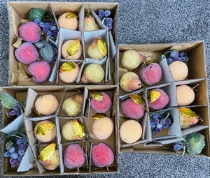 Vintage Lot 36 Beaded, Sugared, Frosted Faux Fruit Ornaments In Original Boxes - Picture 1 of 8