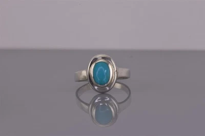 Anillo de plata de ley con marco de 14 mm ovalado azul turquesa 925 talla: 9 Foto 1 de 4
